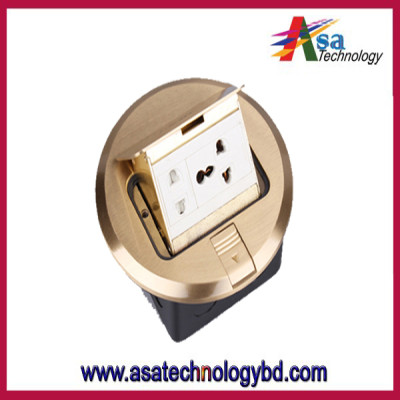Electrical Table Socket Pop Up Box and Floor Pop Up Box Singel 3-Pin Universal Socket, 2-Pin Universal Socket, Golden Color