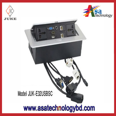 Electrical Socket Type:  Electrical Table and Floor Pop Up Box Doble Universal Type Socket, HDMI, VGA, Network Port, Silver color, with Communication Cable.