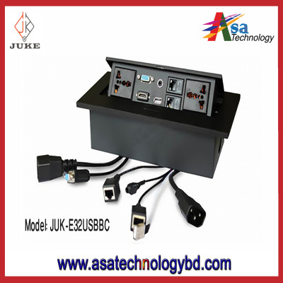 Electrical Socket Type:  Electrical Table and Floor Pop Up Box Doble Universal Type Socket, HDMI, VGA, Network Port, black color, with Communication Cable.